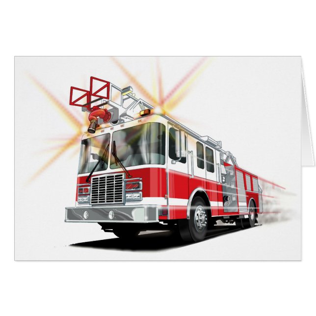 Tarjeta roja del coche de bomberos de los niños (Anverso (Horizontal))