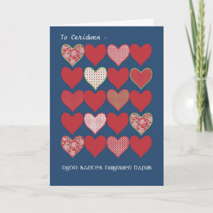 Tarjeta Roja del Día de San Dwynwen Corazones Gree