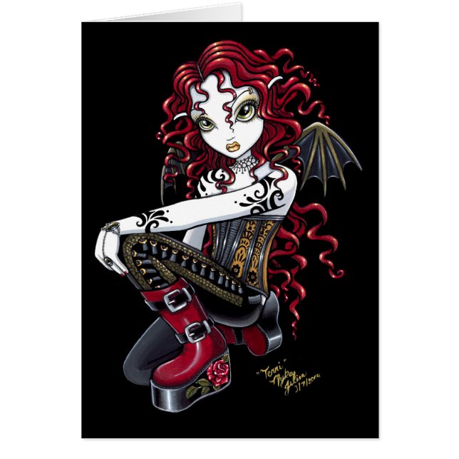 Tarjeta roja del Faerie del tatuaje de "Terri" (Frente)