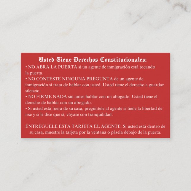 Tarjeta roja española - Tarjeta de derechos de inm (Anverso)