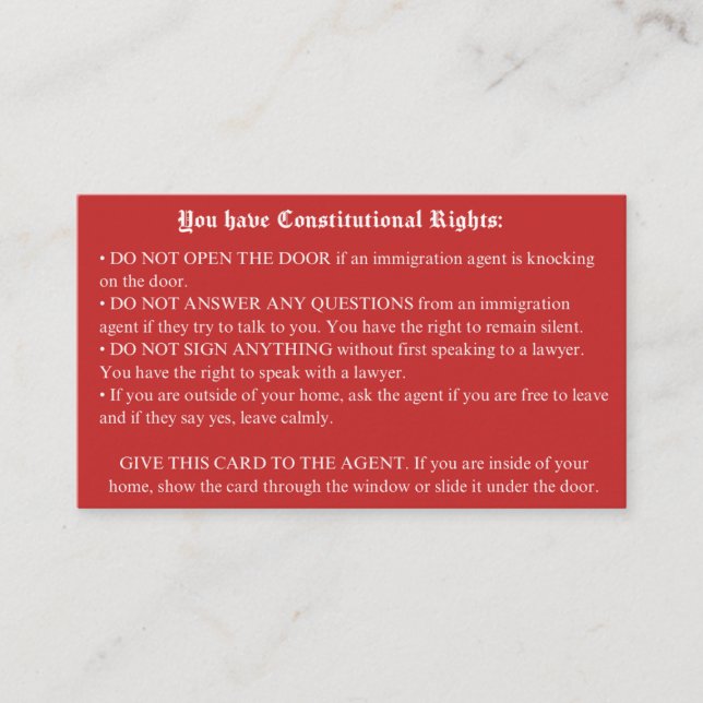 Tarjeta roja inglesa - Tarjeta de derechos de inmi (Anverso)