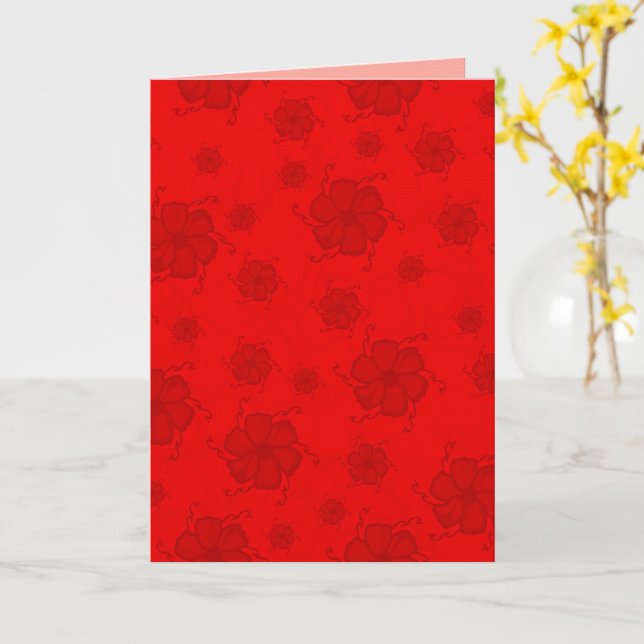 Tarjeta roja monocroma FTF 5x7 en blanco (flor amarilla)