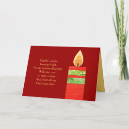 Tarjeta roja para Navidades de poema de velas