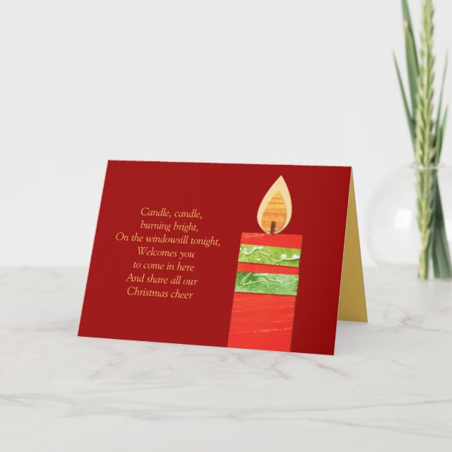 Tarjeta roja para Navidades de poema de velas (Anverso)
