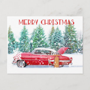 Tarjeta Roja Vintage En Nieve