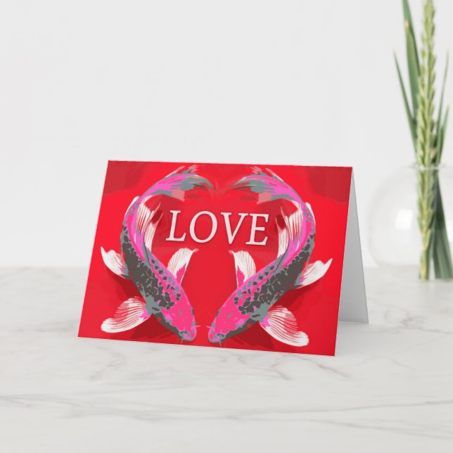 Tarjeta roja y rosada del amor del koi (Anverso)