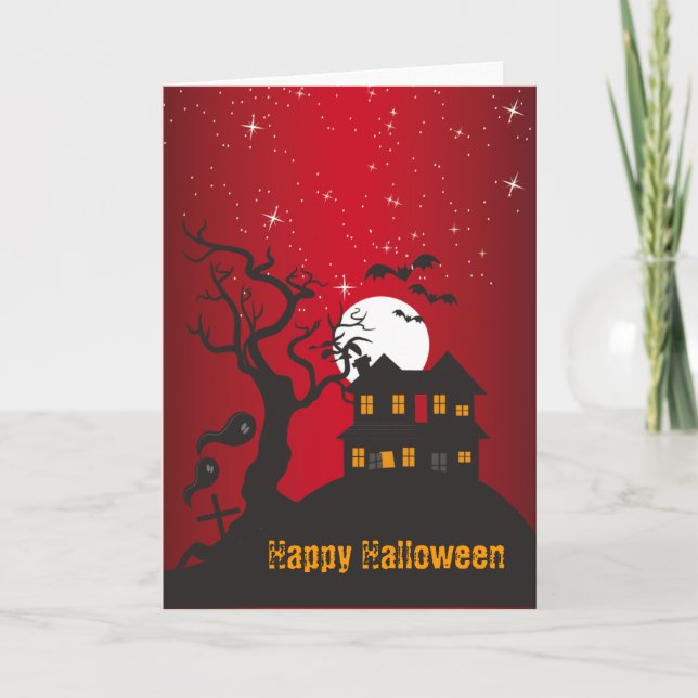 Tarjeta Rojo 2 de la casa encantada del feliz Halloween (Anverso)