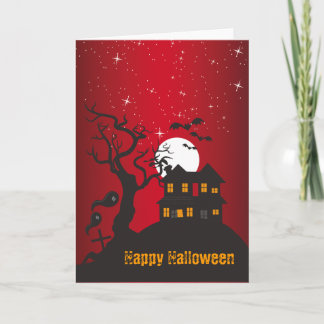 Tarjeta Rojo 2 de la casa encantada del feliz Halloween