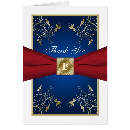 Tarjeta Rojo, blanco, azul, el oro floral le agradece