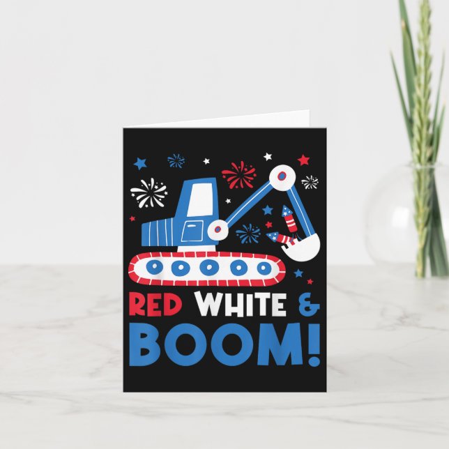Tarjeta Rojo Blanco Y Explosión 4 De Julio Excavadora Patr (Anverso)