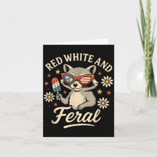 Tarjeta Rojo Blanco Y Feral 4 De Julio Divertido Mapache N