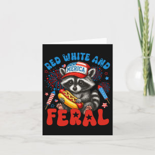 Tarjeta Rojo Blanco Y Feral Divertido Mapache Usa 4 De Jul