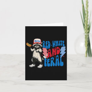 Tarjeta Rojo Blanco Y Feral Raccoon Funny Usa 4 De Julio