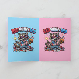 Tarjeta Rojo Blanco y Mapache Salvaje 4 de Julio