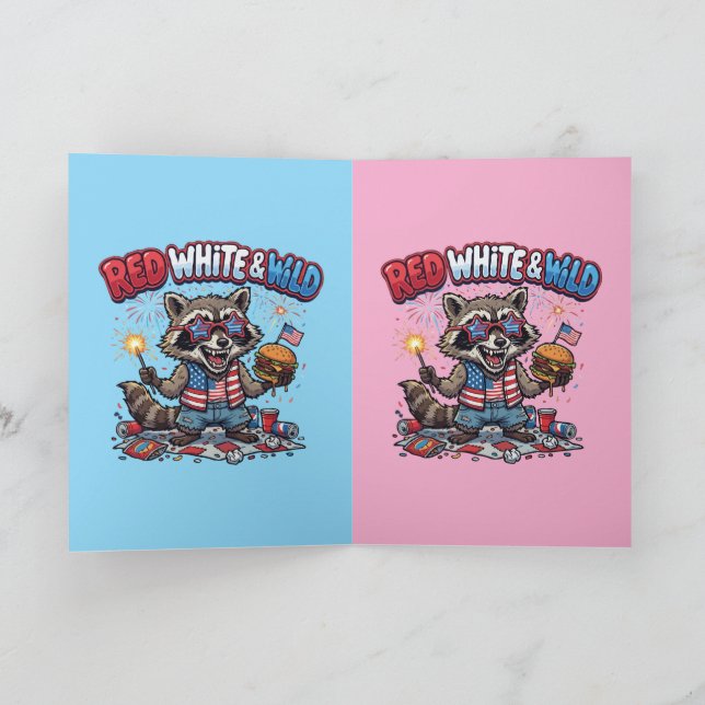 Tarjeta Rojo Blanco y Mapache Salvaje 4 de Julio (Interior)