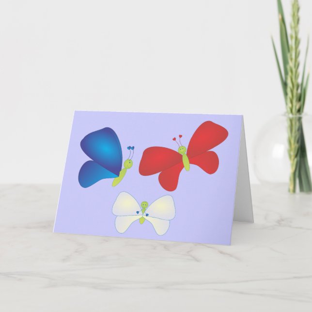 Tarjeta Rojo, blanco y mariposas (Anverso)