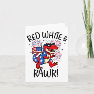 Tarjeta Rojo Blanco Y Rawr Divertido Dino T-rex Dinosaurus