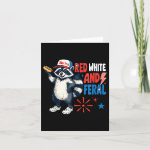Tarjeta Rojo Blanco Y Salvaje Mapache Patriótico Divertido