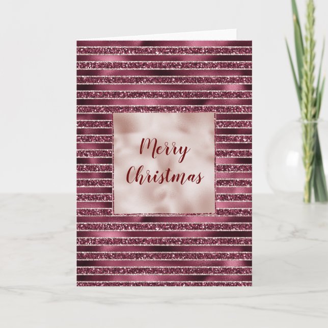 Tarjeta Rojo Burgundy Rosa Rubor Brillo Rayas Glam  (Anverso)