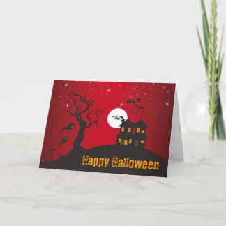 Tarjeta Rojo de la casa encantada del feliz Halloween
