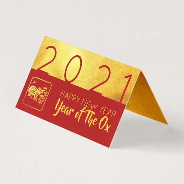 Tarjeta Rojo Dorado Buey Chino recorte de papel 2021 pack  (Anverso)