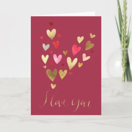 Tarjeta Rojo dorado te amo los corazones