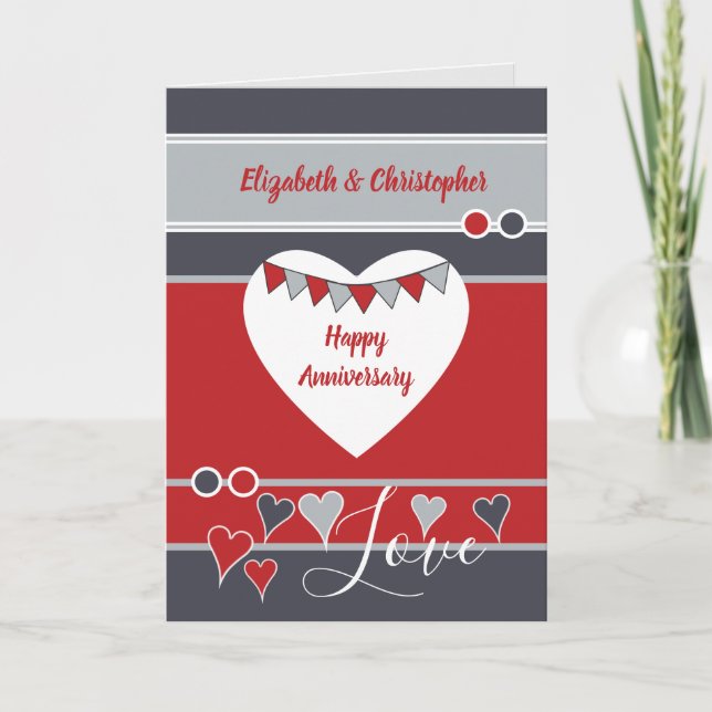 Tarjeta Rojo gris con corazones y aniversario amargo (Anverso)