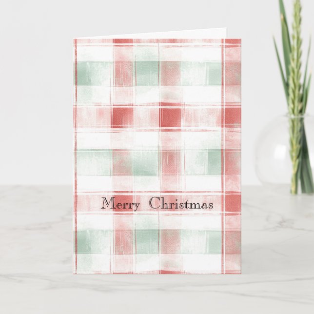 Tarjeta Rojo Menta Mocha con Rayas de Cuadros de Navidad (Anverso)