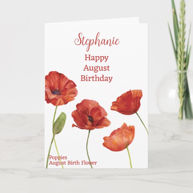 Tarjeta Rojo Poppies Agosto Nacimiento Mes Flor (Anverso)