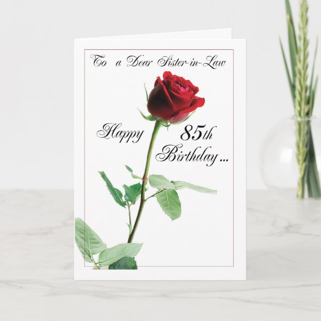 Tarjeta Rojo Rosa 85 cumpleaños a su cuñada (Anverso)