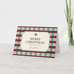 Tarjeta rojo verde de Navidad a cuadros tartán