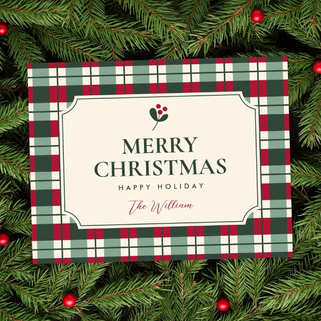 Tarjeta rojo verde de Navidad a cuadros tartán  (Subido por el creador)