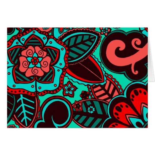 Tarjeta Rojo y aguamarina florales