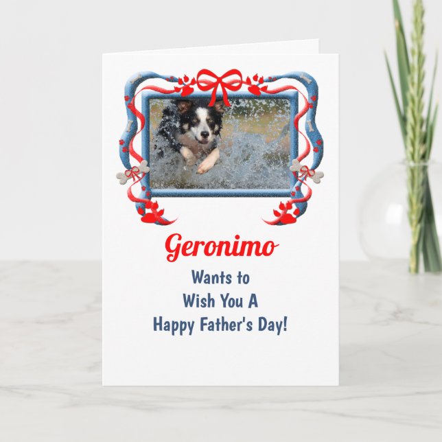 Tarjeta Rojo y azul del Día del Padre Perro (Anverso)