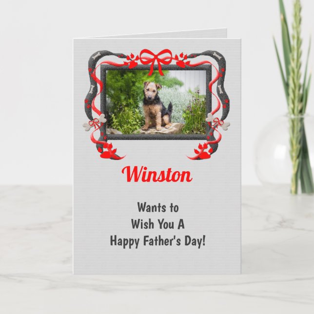 Tarjeta Rojo y gris del Día del Padre Perro (Anverso)