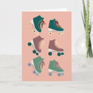 Tarjeta Rollerskates Retro Green Dusty Pink