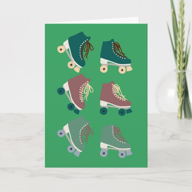 Tarjeta Rollerskates Retro Green Dusty Pink (Anverso)