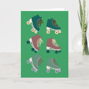 Tarjeta Rollerskates Retro Green Dusty Pink