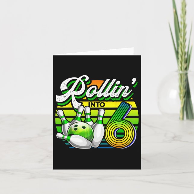 Tarjeta Rollin' en 6 bolas retro bolera 6 cumpleaños (Anverso)