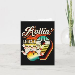 Tarjeta Rollin en boliche 9 años Cumpleaños Retro 9