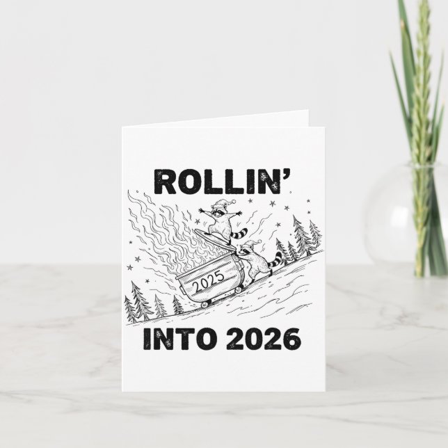 Tarjeta Rollin’ Into 2026 Dumpster Fire New Year Party Fun (Anverso)