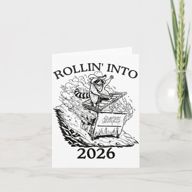 Tarjeta Rollin’ Into 2026 Dumpster Fire New Year Party Fun (Anverso)