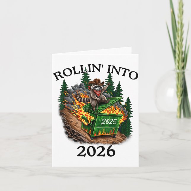 Tarjeta Rollin’ Into 2026 Dumpster Fire New Year Party Fun (Anverso)