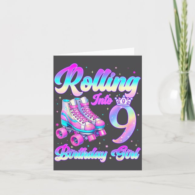 Tarjeta Rolling Into 9 Year Old Roller Skating 9th Birthda (Anverso)