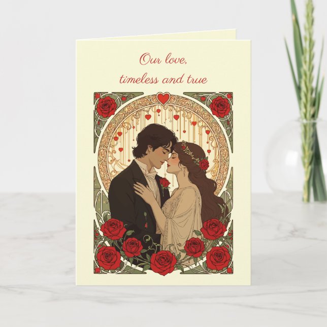 Tarjeta Romance And Red Roses Art Nouveau Illustration (Anverso)
