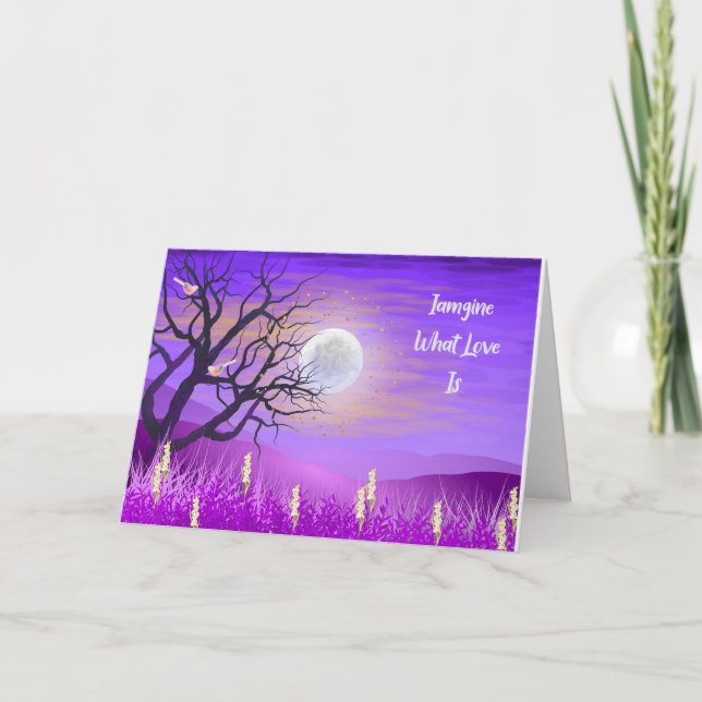 Tarjeta Romance con Paisaje Púrpura y Luna (Anverso)