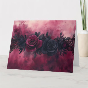 Tarjeta Romance oscuro: Rosa gótico y diseño de encaje