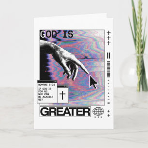 Tarjeta Romanos 8:31 Cyberpunk Mano de Dios Arte Glitch