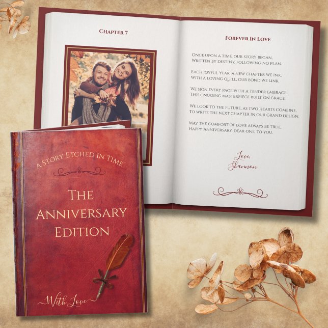 Tarjeta Romantic Anniversary Poem Storybook Couple Photo (Give your spouse a unique heirloom-quality gift with this antique storybook style anniversary card)