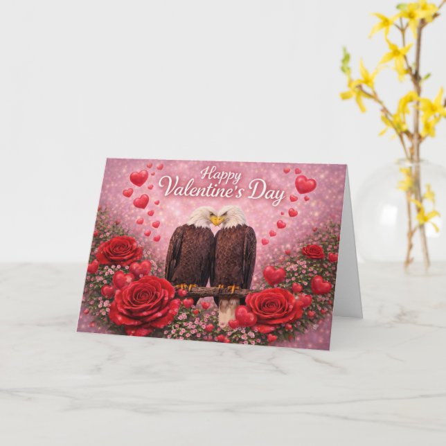 Tarjeta Romantic Bald Eagle Valentine’s Day: Love & Nature (flor amarilla)